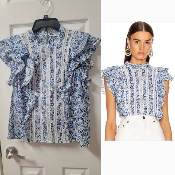 Veronica Beard Sol Floral Ruffle H-neck 6 - Picture 1 of 10